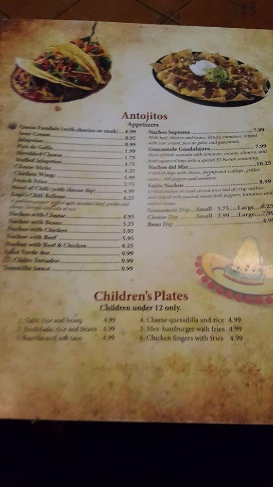 Menu at El Parian Mexican Restaurant, Virginia Beach, Virginia Beach