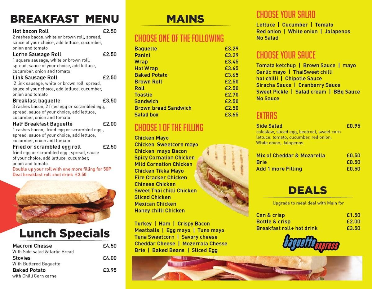 Menu at BAGUETTE EXPRESS restaurant, Kirkcaldy