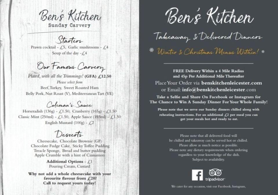 Menu at Ben's Kitchen restaurant, Oakthorpe and Donisthorpe