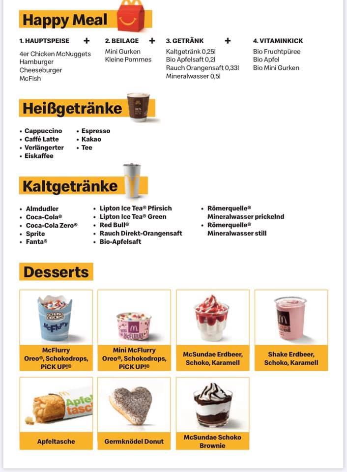 Speisekarte von McDonald's Zell am See fast Food, Zell am See