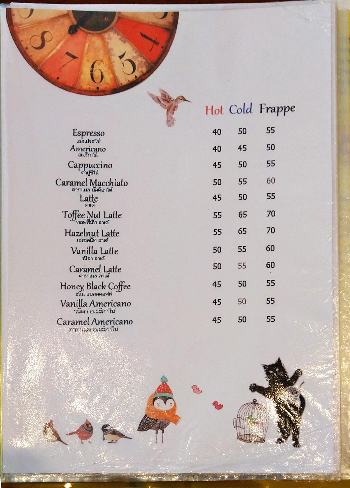 Menu at The Sweet Garden cafe, Bang Kacha