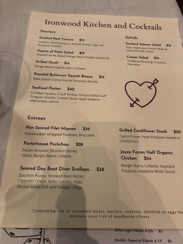 Menu at Ironwood Kitchen & Cocktails restaurant, Homewood
