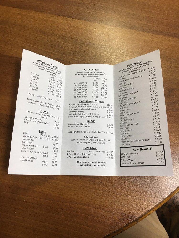 Menu at Ms. D's Wings restaurant, Memphis, Coleman Rd