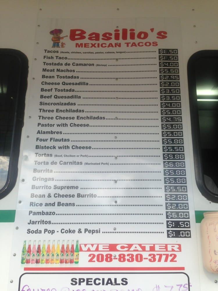 Menu at Basilios Tacos restaurant, Boise, W Lake Hazel Rd