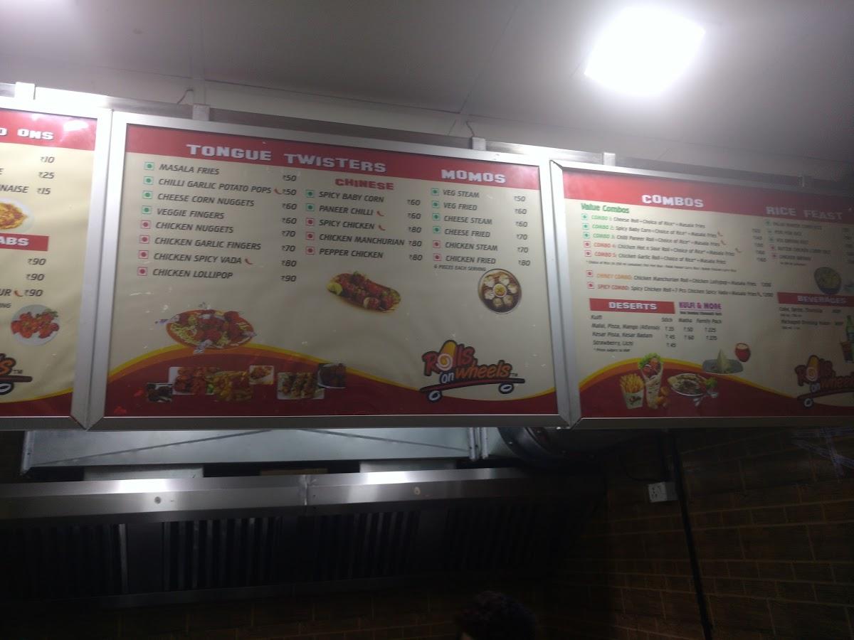 Menu at Rolls on Wheels, Bengaluru, 9th