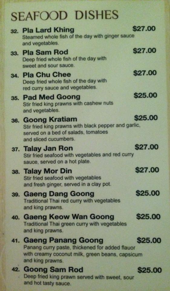 Menu at Warragul Thai Restaurant, Warragul