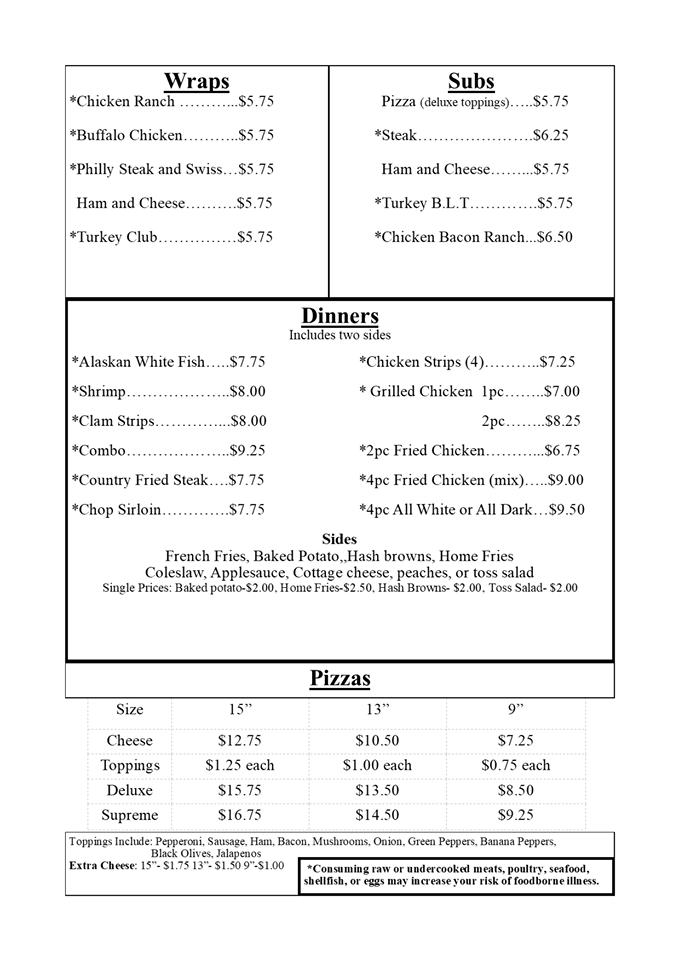 Menu at Bolly's Restaurant, New Bremen