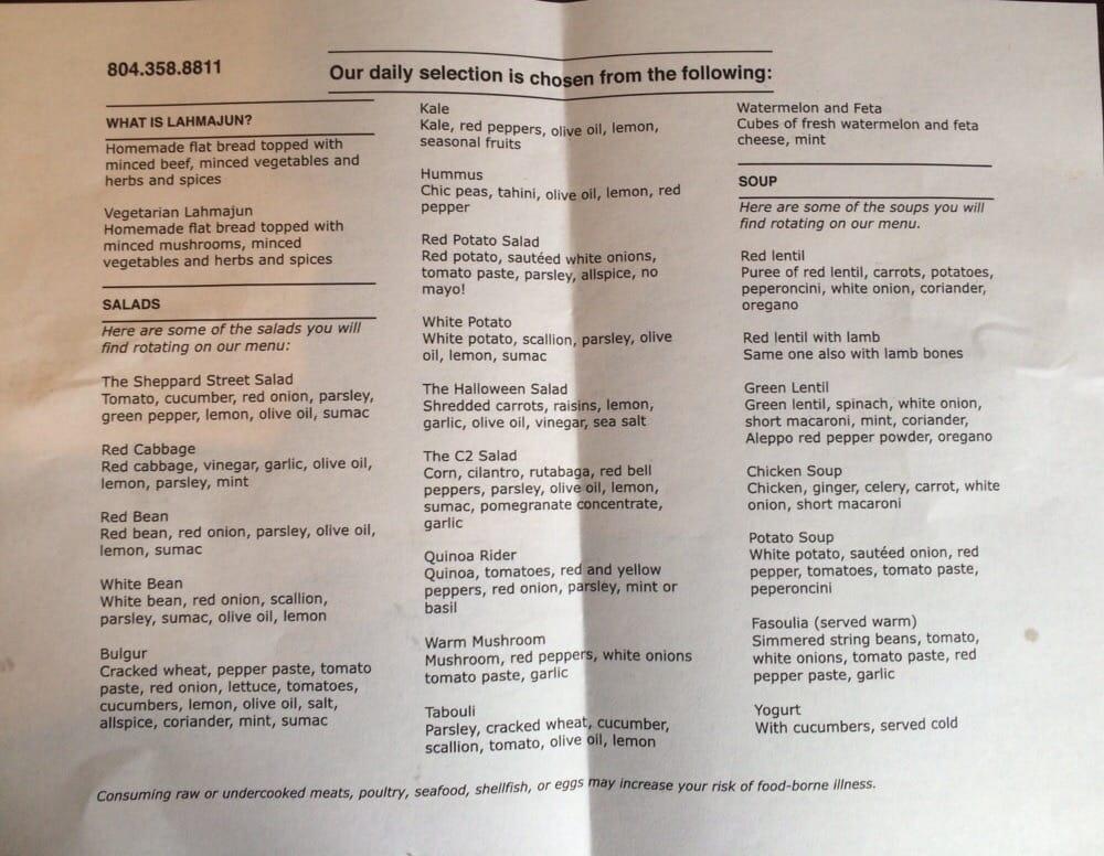 Menu at Coriander restaurant, Richmond