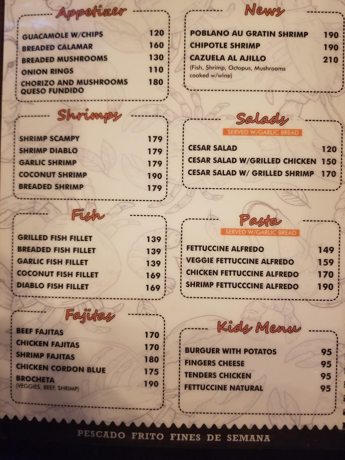 Menu at Roy's Restaurant, Mazatlán