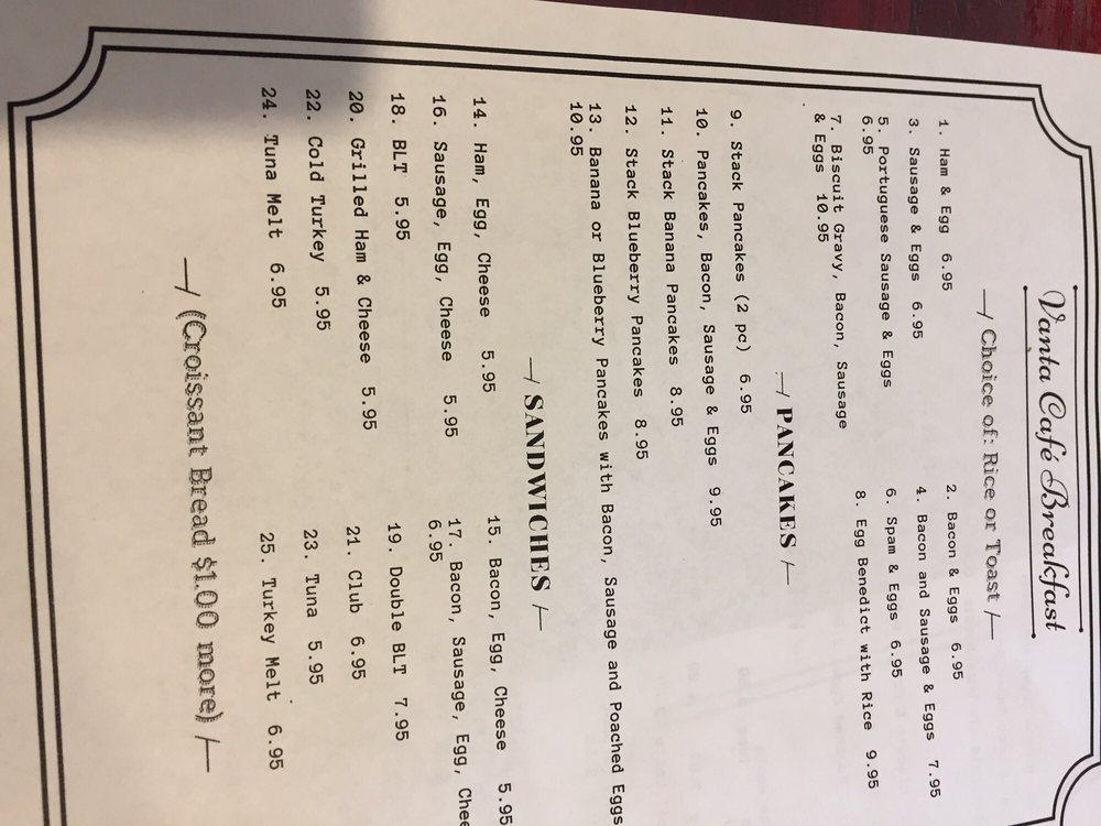 Menu at Vanta Coffee Hub pub & bar, Wailuku