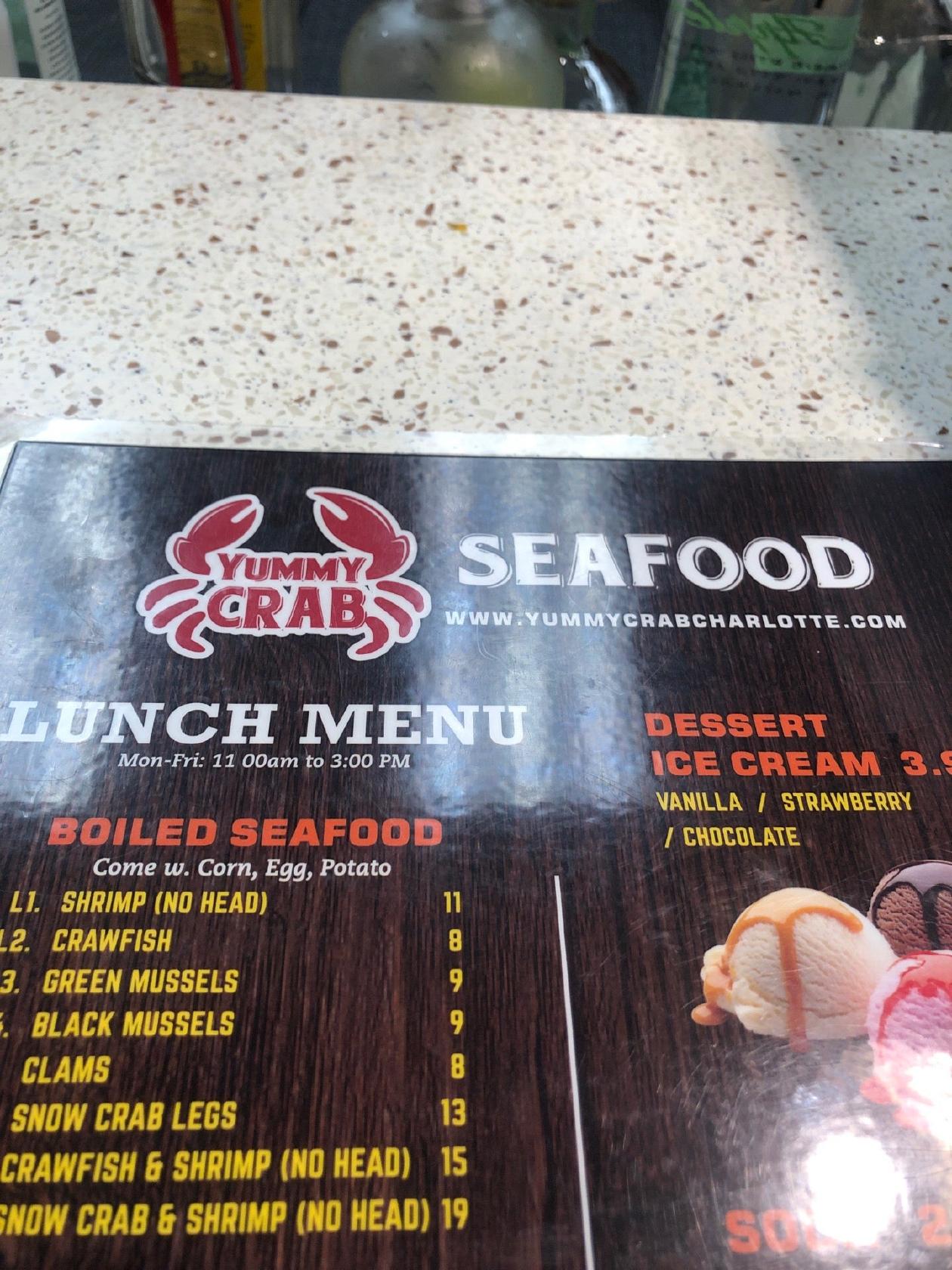 Menu at Yummy Crab restaurant, Charlotte