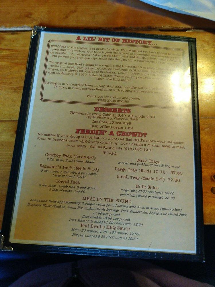 Menu At Bad Brad's Bar-B-Q, Pawhuska