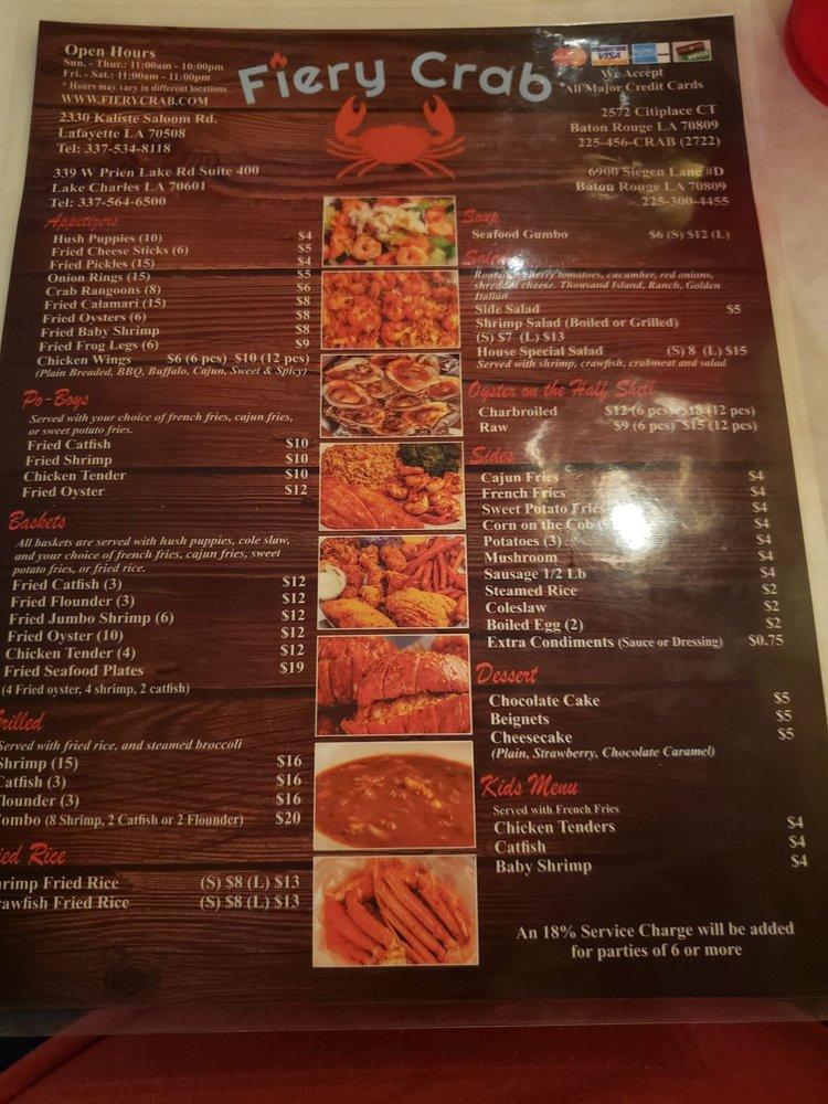 Carta de Fiery Crab Seafood Restaurant And Bar Siegen Lane, Baton