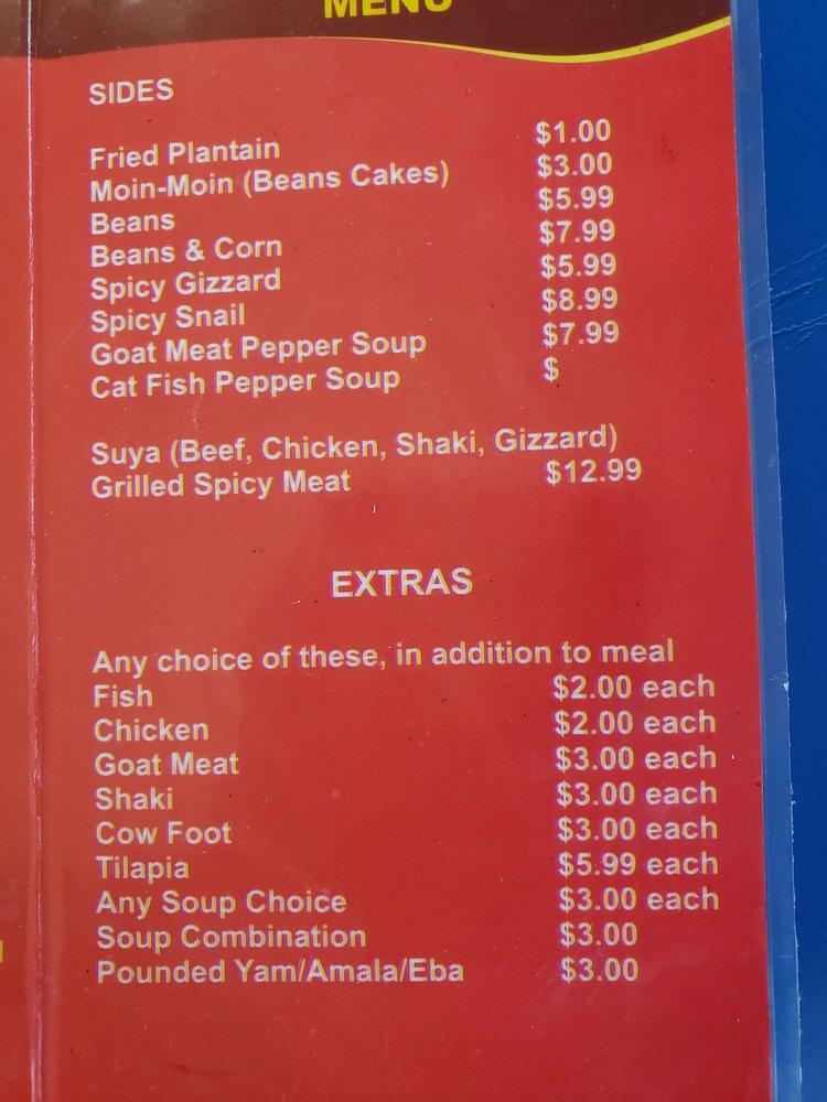 Menu at Flavors Nigerian Restaurant, Orlando