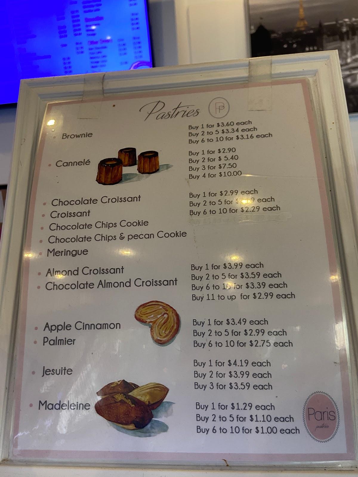 Menu at Paris Pastries Bakery Cafe, Rancho Cucamonga