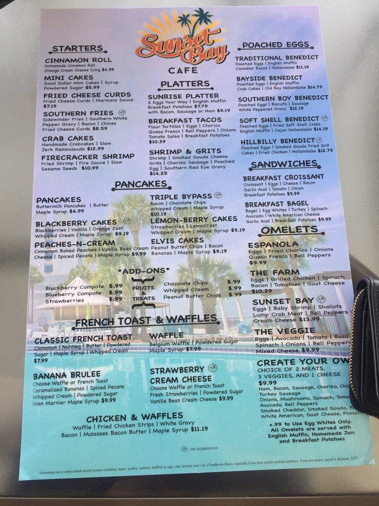 Menu at Sunset Bay Cafe, Miramar Beach, 158 Sandestin Blvd N
