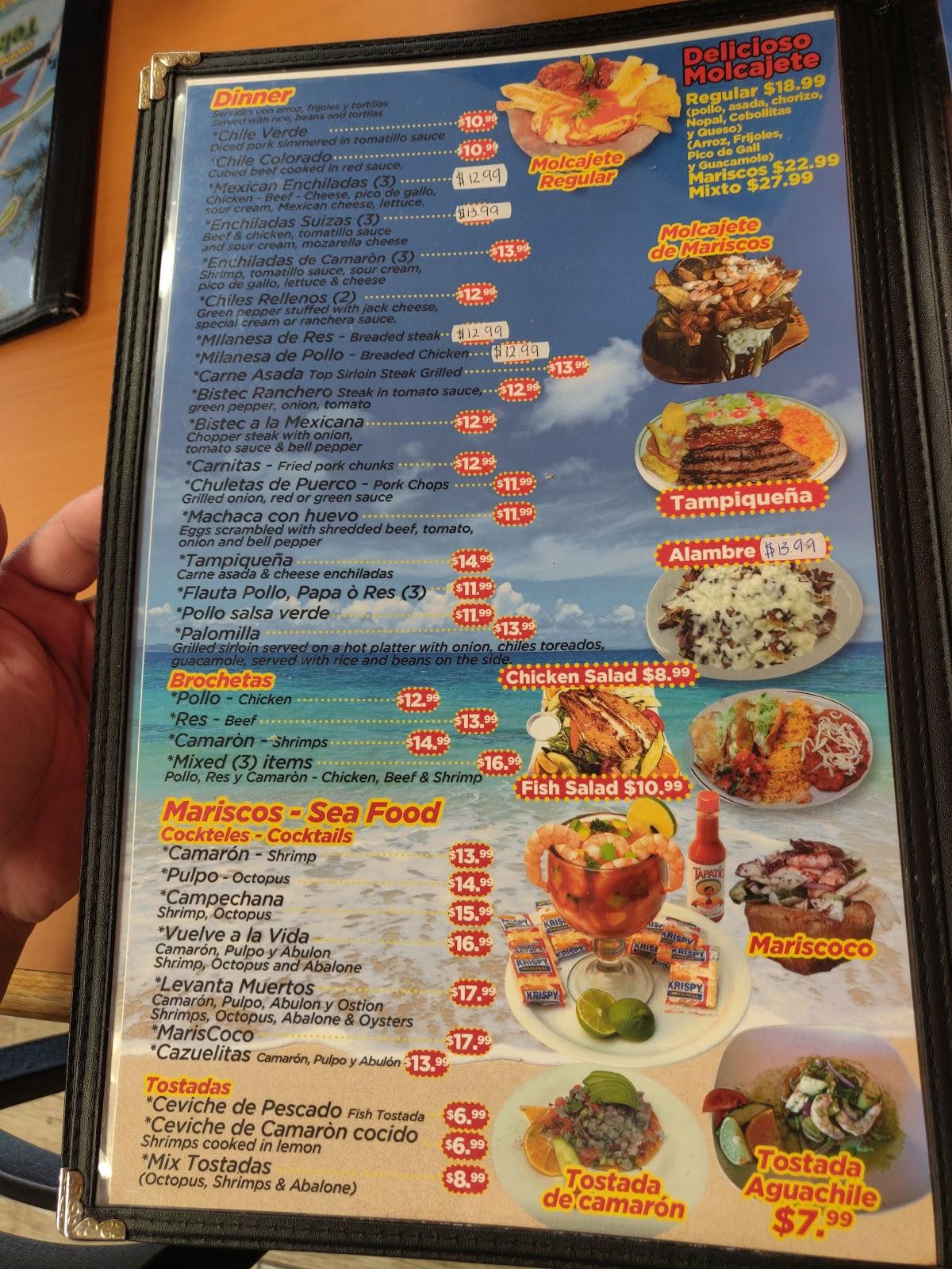 Menu at Mariscos Ixtapa restaurant, Orange