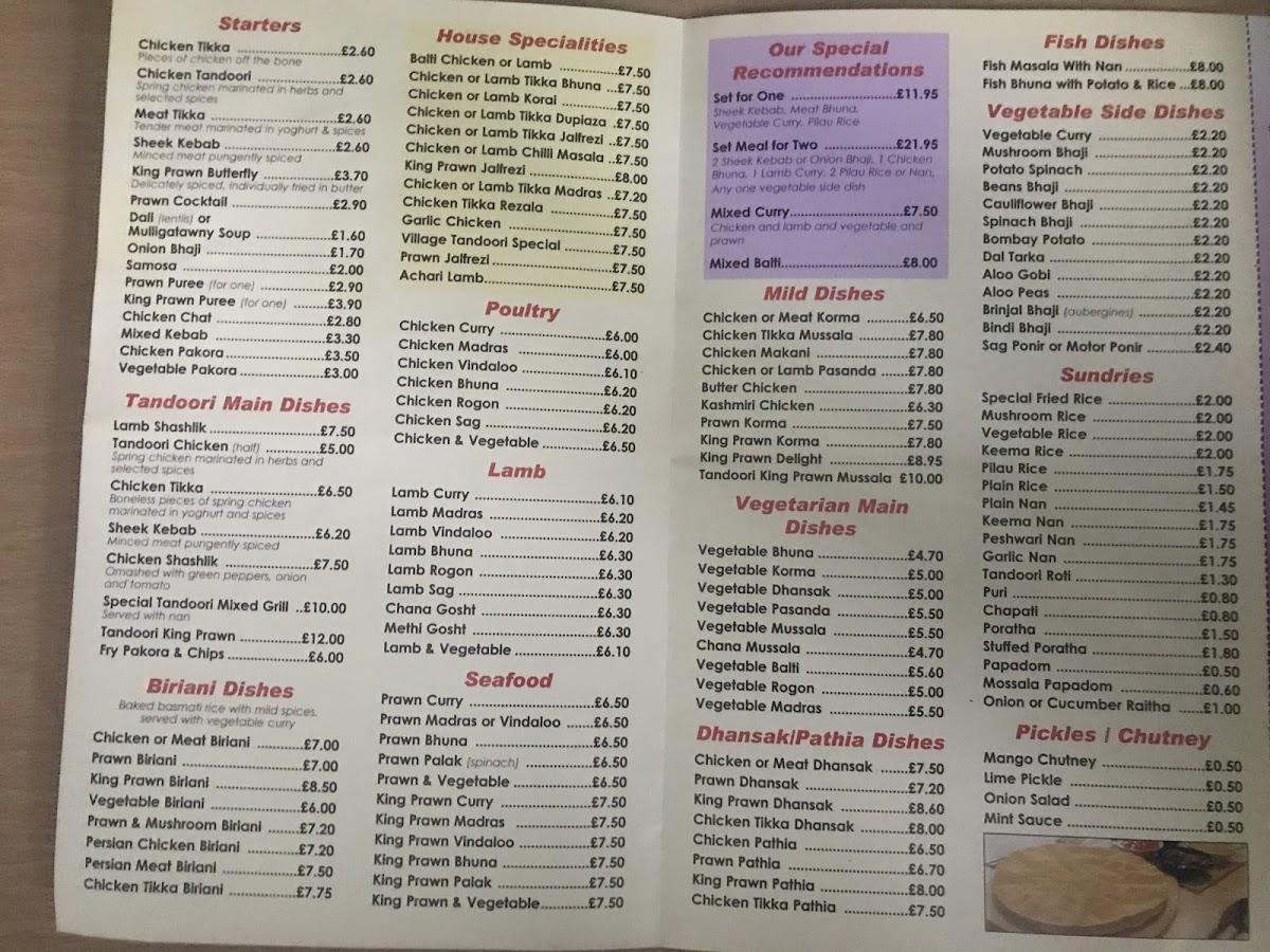 Menu at The Spice of Swaffham restaurant, Swaffham