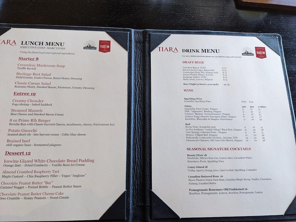Menu at Tiara Restaurant, NiagaraontheLake