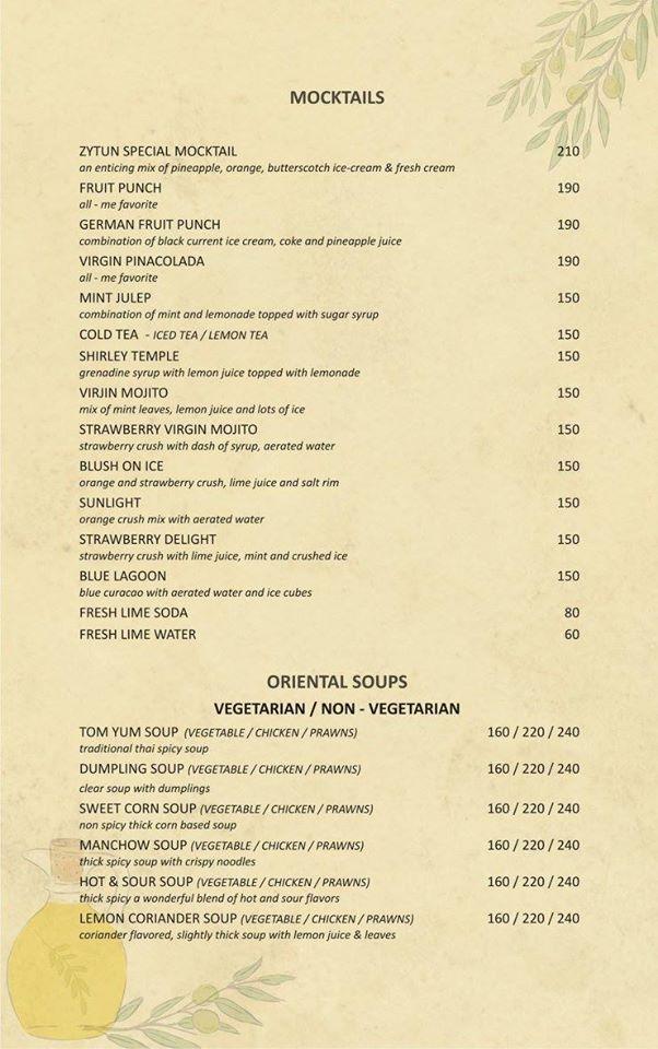 Zytun The Restaurant . menu
