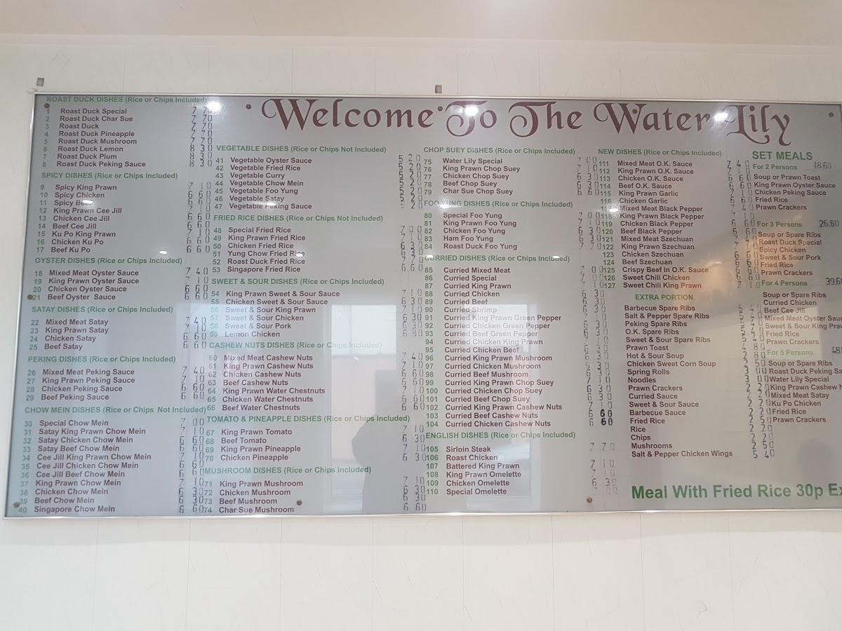 Menu at Water Lily Takeaway fast food, BarrowinFurness, 43 Cavendish St