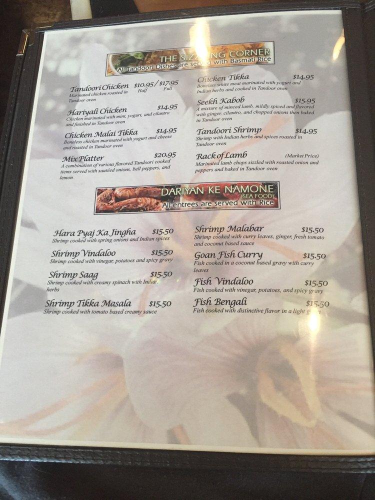 Menu at Saffron Indian Cuisine restaurant, Des Peres