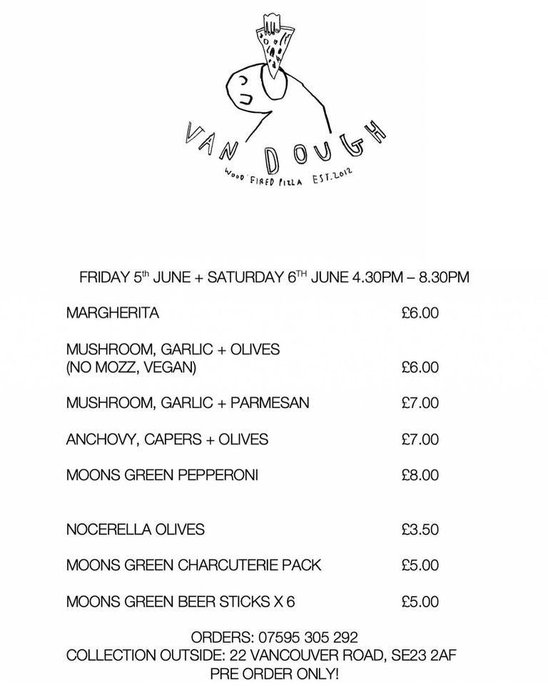 Menu at Van Dough Pizza restaurant, London, 22 Vancouver Rd