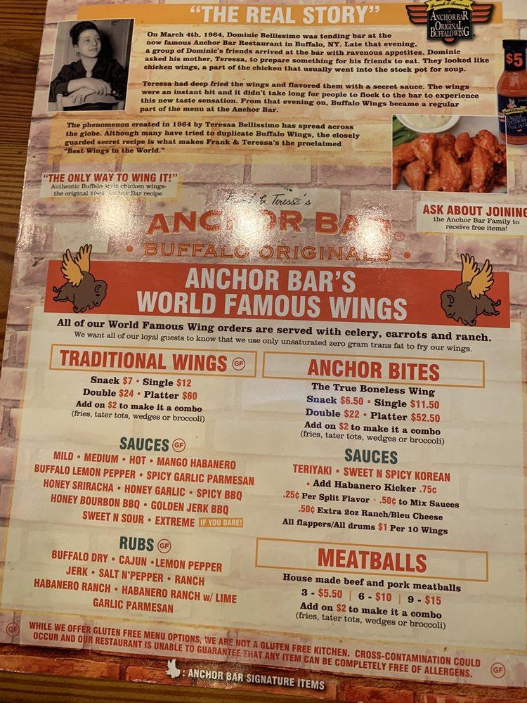 Menu at Anchor Bar, Schertz