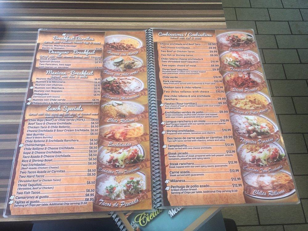 Menu at Cielito Lindo restaurant, Riverside