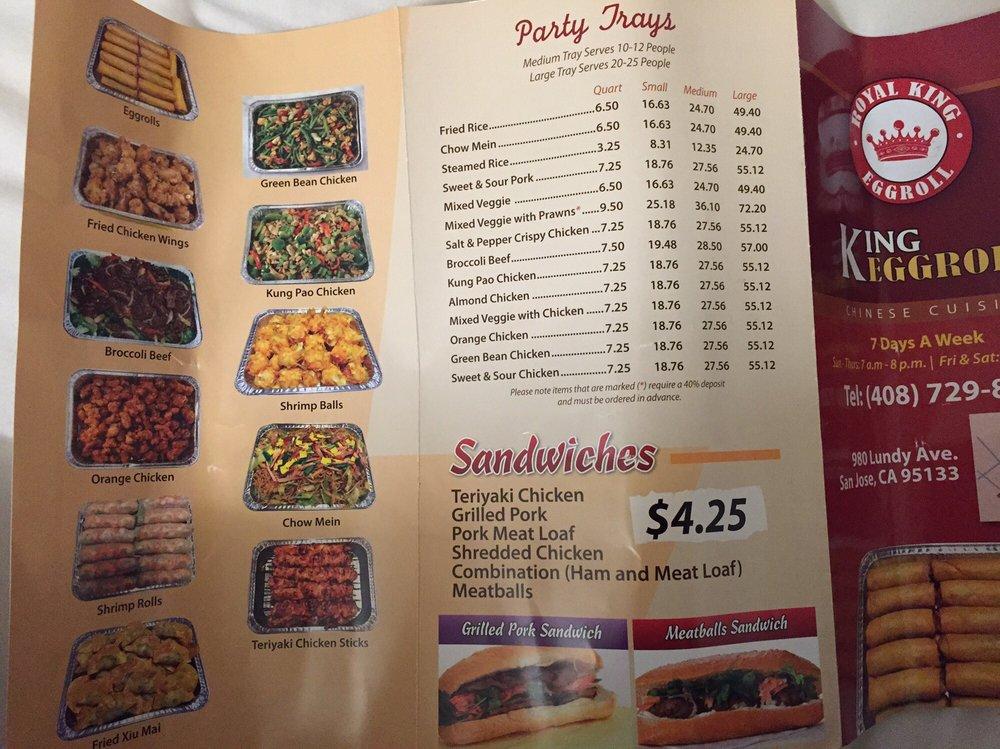 Menu at King Egg Roll restaurant, San Jose, 980 Lundy Ave