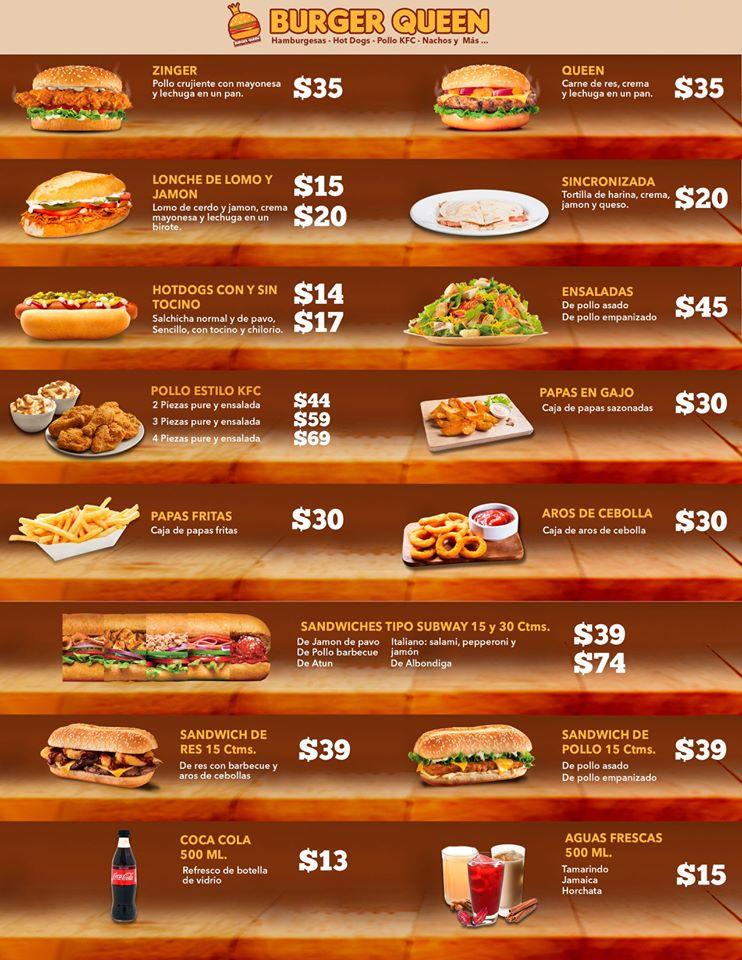 Menu at Burger Queen restaurant, Tequila