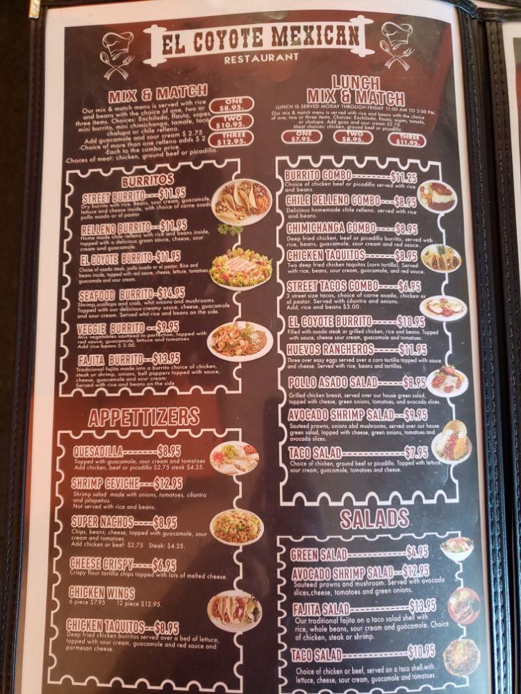 Menu at El Coyote Mexican Restaurant, North Bend