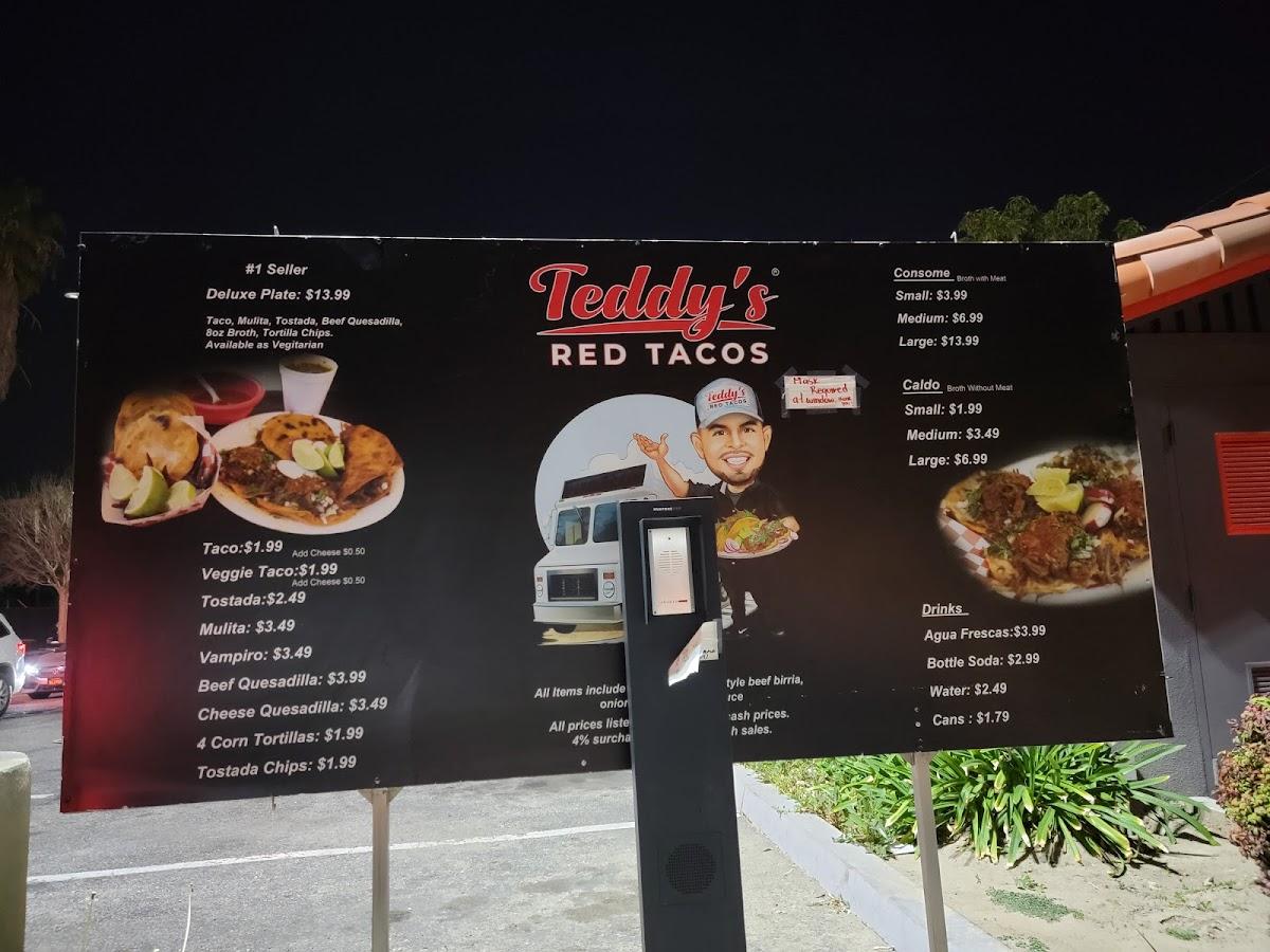 Menu at Teddy's Red Tacos Downey restaurant, Downey