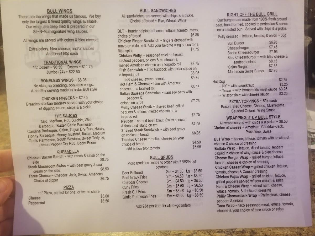 Menu at SitNBull Pub, Painted Post