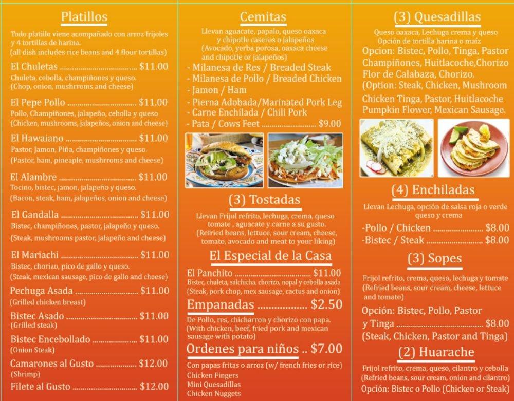 Menu at Restaurant El Panchito, Hazleton