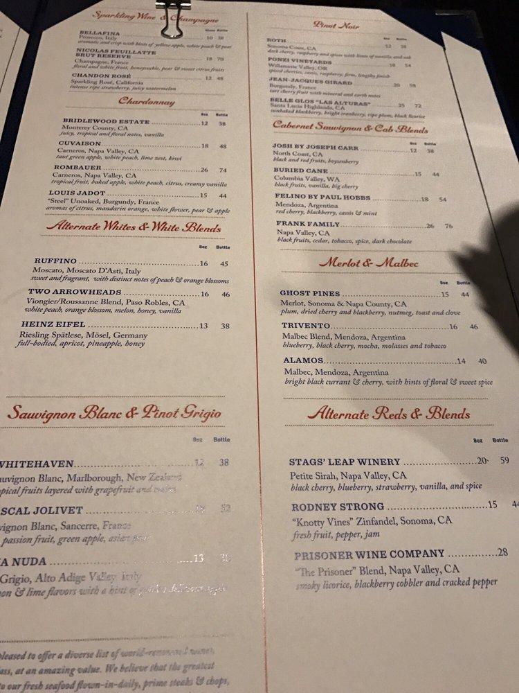 Menu at Ray's on the River steakhouse, Sandy Springs