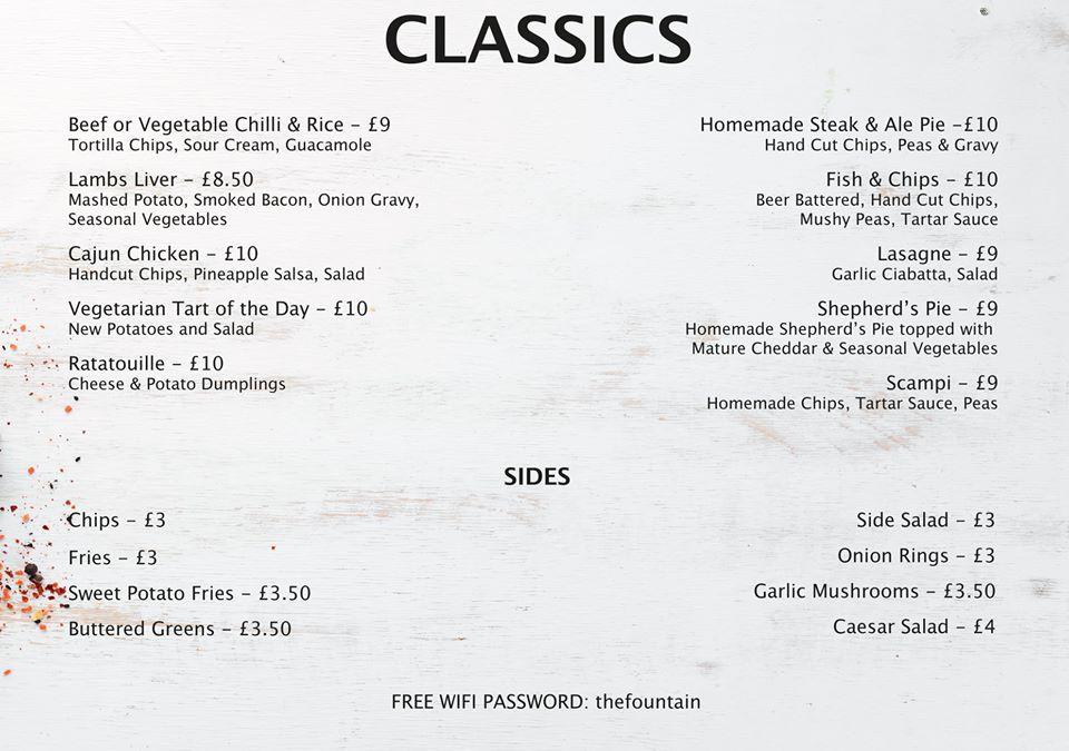 Menu at The Fountain pub & bar, Tuxford