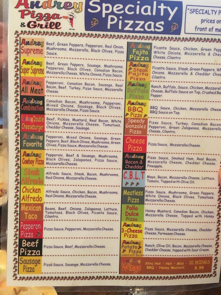 Menu at Andrey Pizza And Grill pizzeria, Marion