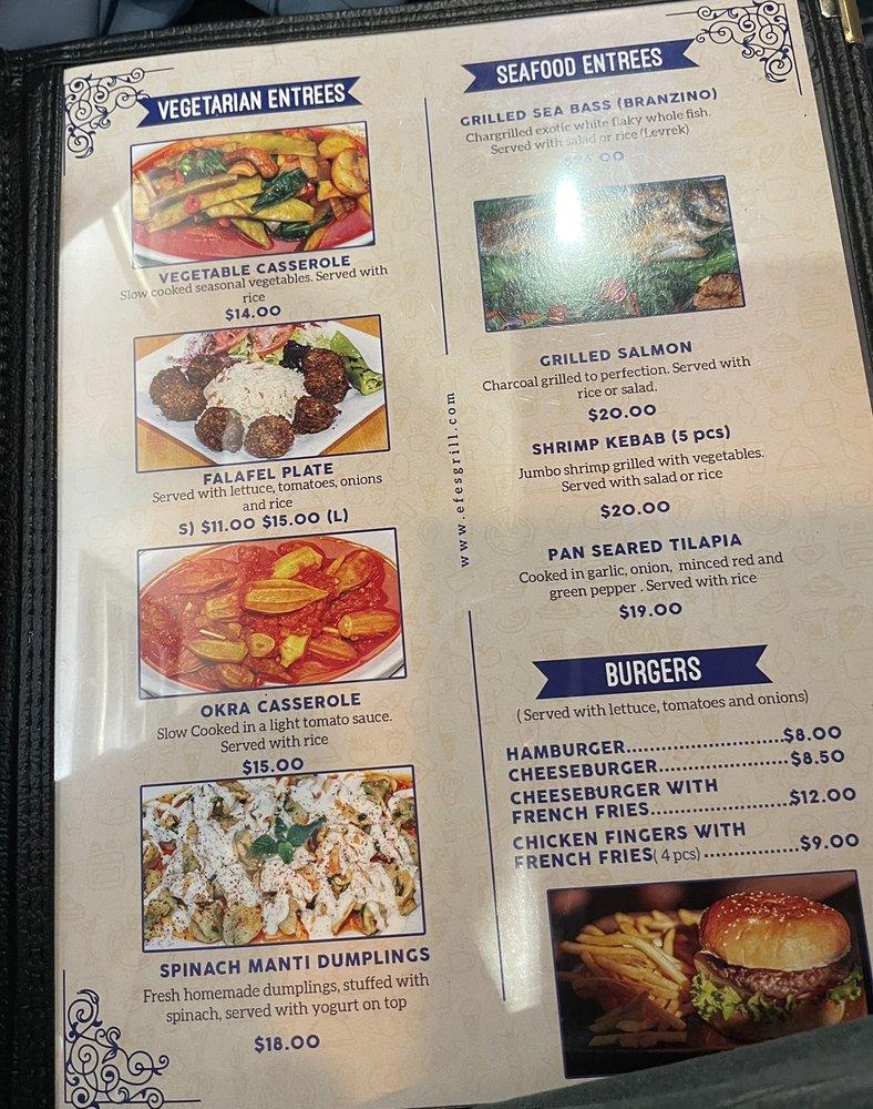 Menu at Efes Mediterranean Grill Jersey City restaurant, Jersey City