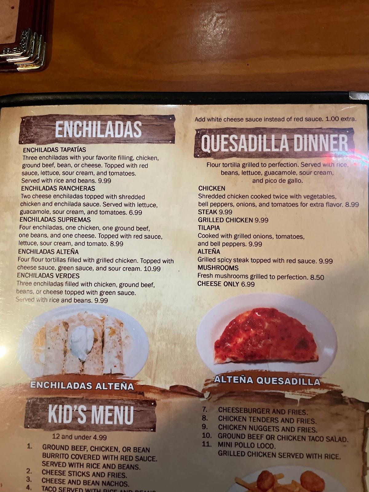 Menu at La Altena Mexican Restaurant Chattanooga Inc, Chattanooga, E