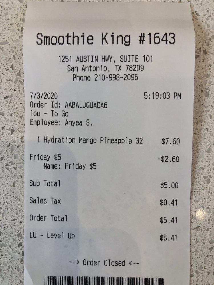 Menu at Smoothie King pub & bar, San Antonio, Austin Hwy Suite 101