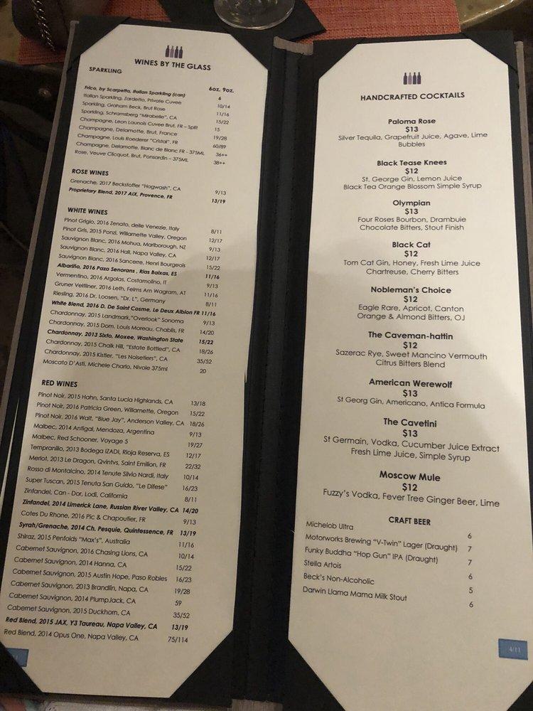 Menu at The Cave Bistro & Wine Bar, Naples, Vanderbilt Beach Rd 602