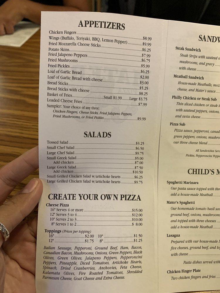 Menu at Mater's Pizza & Pasta Emporium pizzeria, Albertville