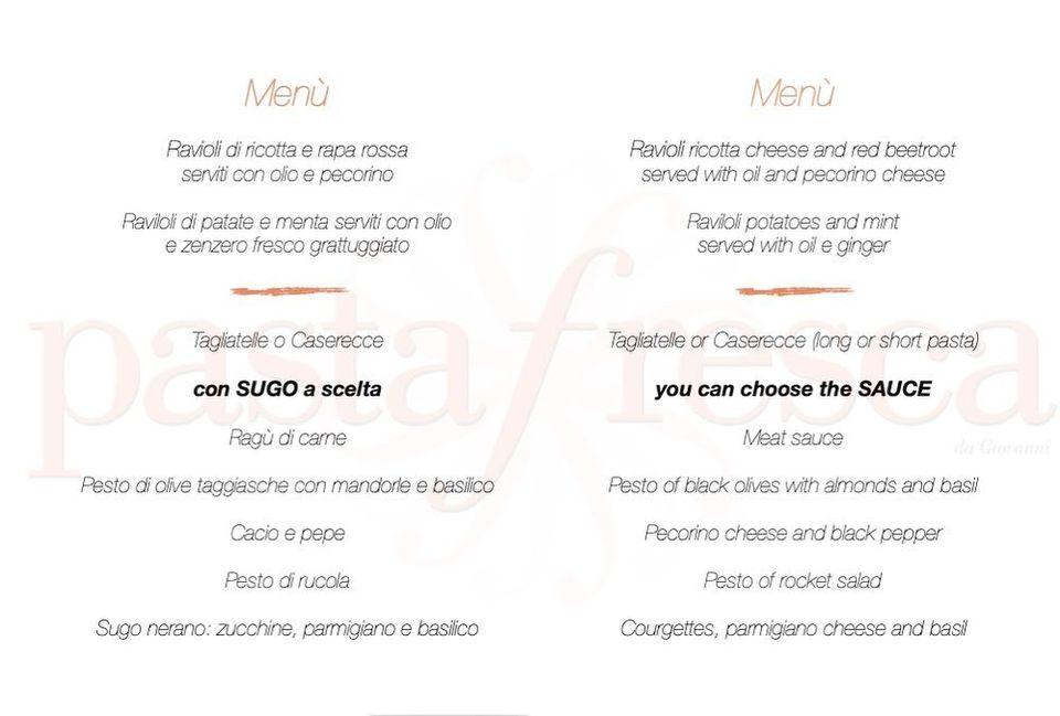 Menu da Pasta fresca da Giovanni ristorante, Milano, Via Ascanio Sforza