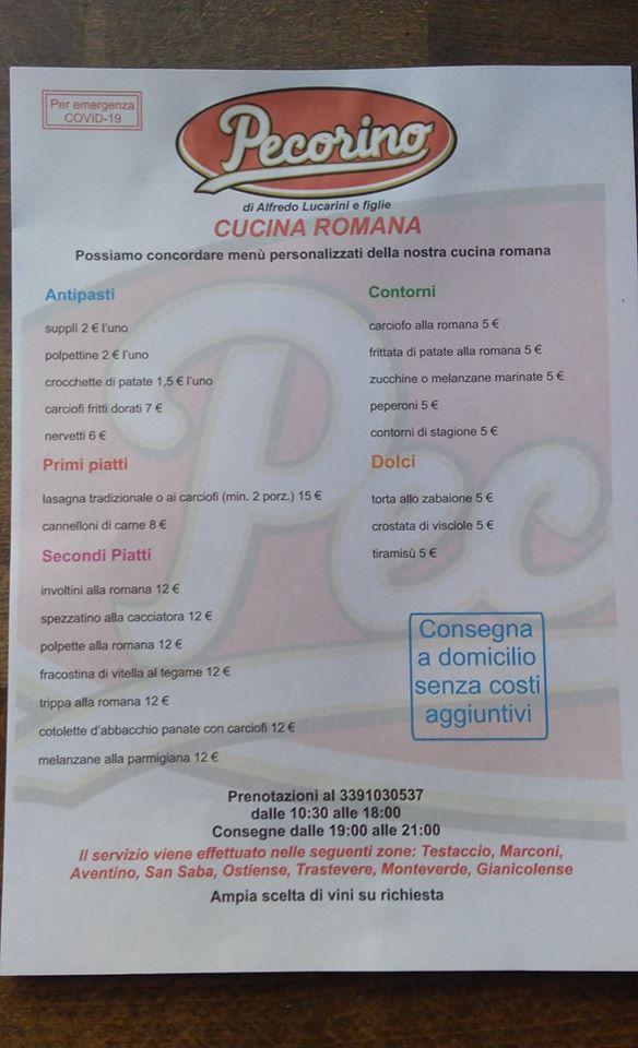 Menu at Ristorante Pecorino, Rome, Via Galvani