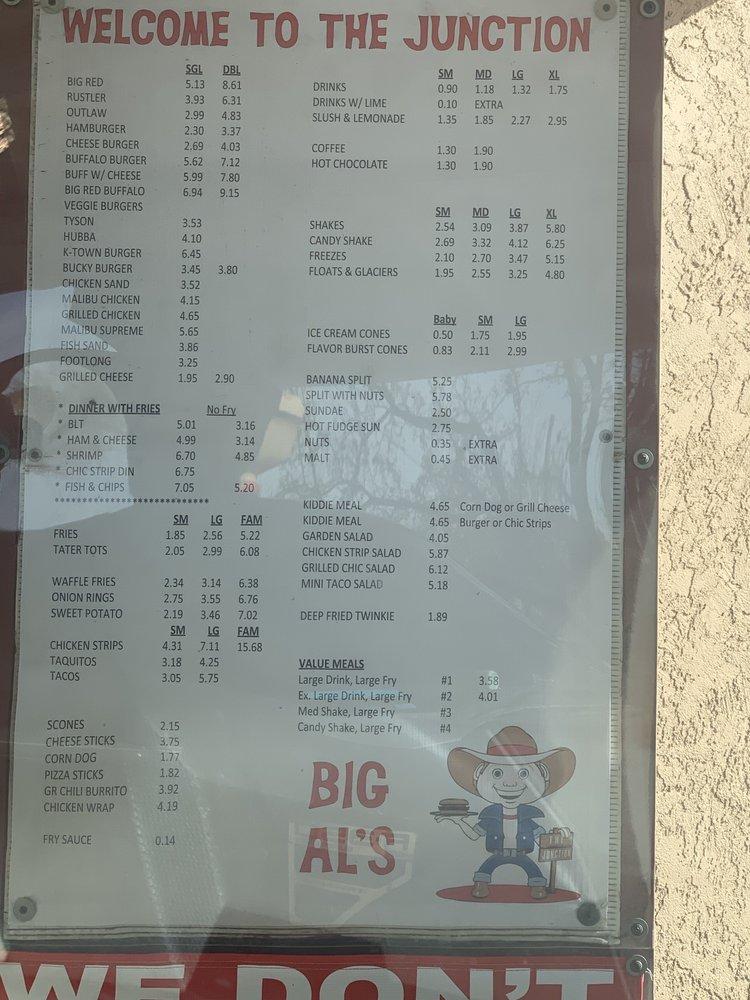 Menu at Big Al's Burgers at The Junction fast food, Kanab