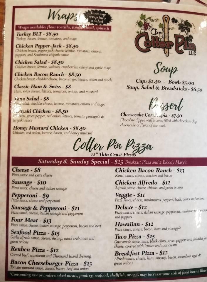 Menu at The Cotter Pin pub & bar, Sparta