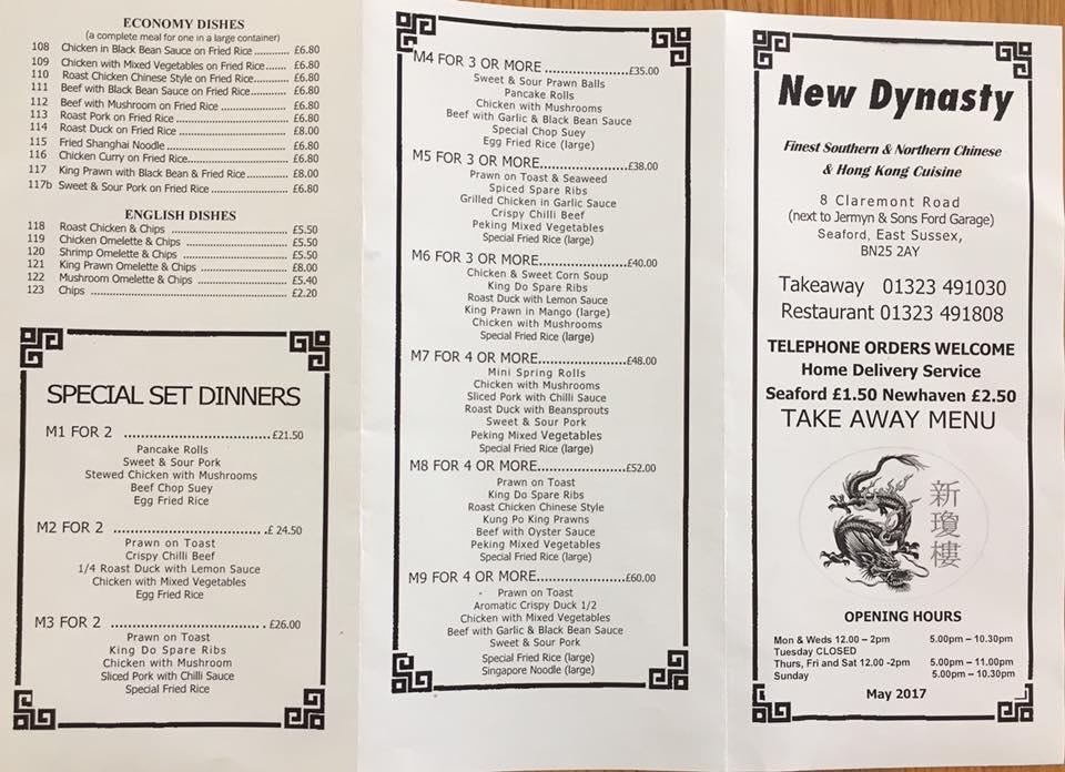 Carta del restaurante New Dynasty Chinese, Seaford