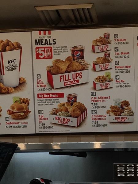 Menu at KFC fast food, Riverside, Canyon Crest Dr #84