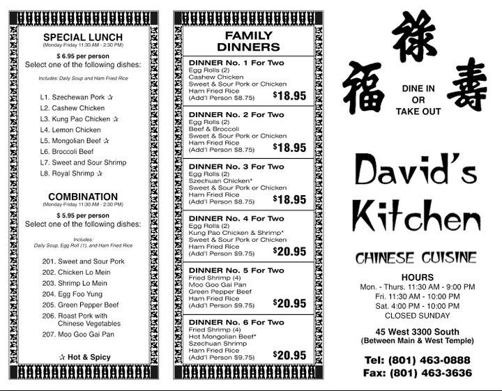 Menu At David S Kitchen Restaurant Salt Lake City 45 W 3300 S   R0d2 Davids Kitchen Menu 2021 08 